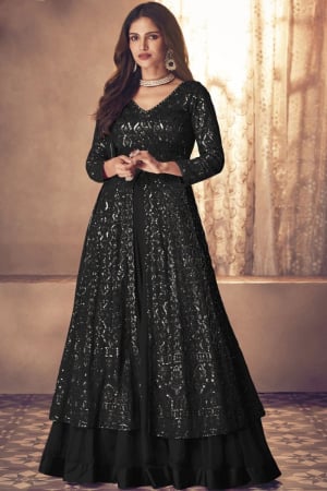 Black Sequined Georgette Lehenga Kameez