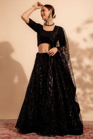 Black Sequins Embroidered Net Designer Lehenga Choli