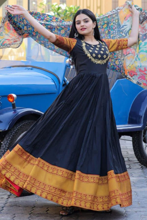 Black Silk Anarkali Gown with Dupatta
