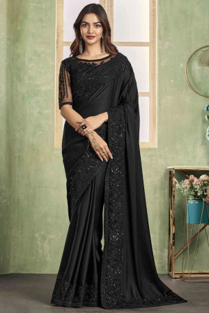 Black Silk Saree with Embroidered Blouse