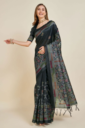 Black Soft Silk Woven Saree