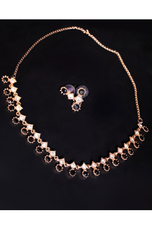 Black Stone Crystal Rose Gold Plated Necklace Set