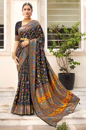 Black Tussar Silk Woven Saree
