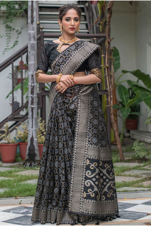 Black Tussar Silk Zari Woven Saree