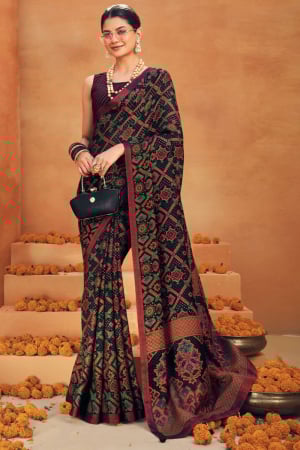 Black Viscose Georgette Saree for Festival
