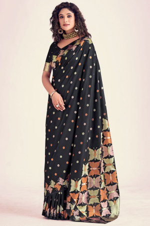 Black Woven Banarasi Soft Silk Saree