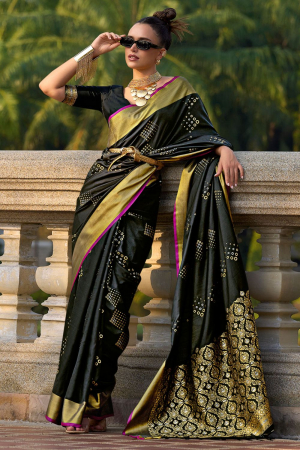 Black Woven Silk Saree for Ceremonial