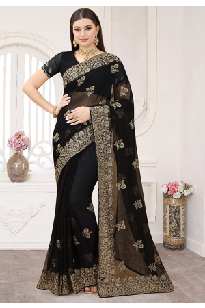 Black Zari Embroidered Shimmer Silk Saree