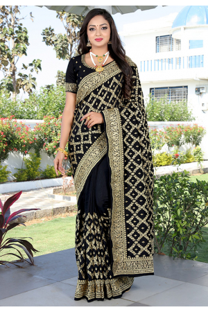 Black Zari Embroidered Silk Saree