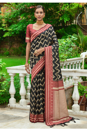 Black Zari Woven Handloom Raw Silk Saree