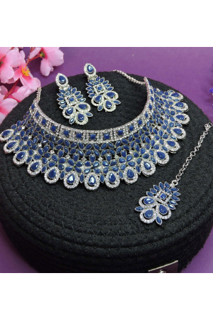 Blue Designer Necklace Set with Maang Tikka