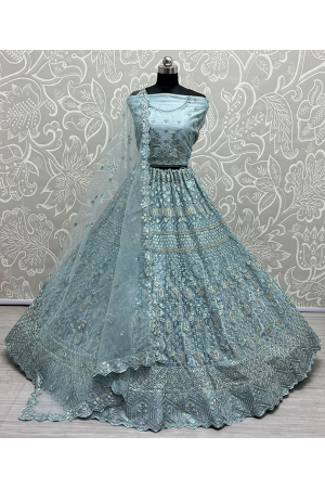 Blue Embroidered Net Bridal Lehenga Choli