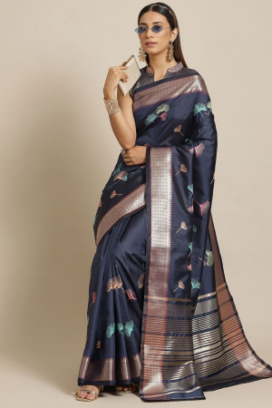 Blue Soft Cotton Silk With Colourful Thread Embroidery Work Party Wear Saree