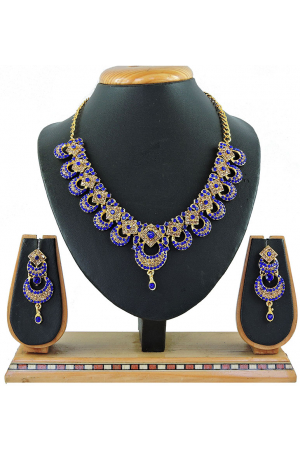 Blue Stones Studded Gold Plated Necklace Set