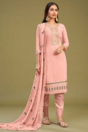 Blush Peach Embroidered Georgette Pant Kameez
