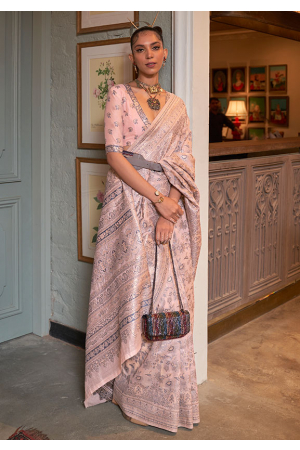 Blush Peach Kashmiri Modal Handloom Weaving Saree
