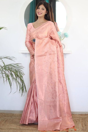 Blush Peach Woven Banarasi Silk Saree