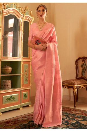 Blush Peach Zari Weaving Silk Saree