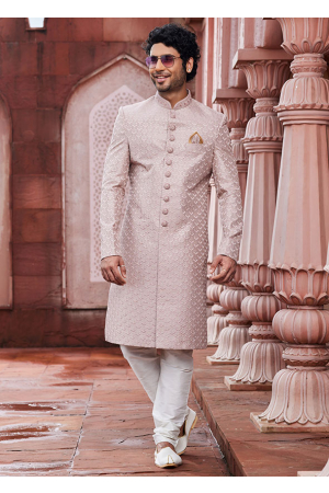 Blush Pink Art Silk Designer Sherwani