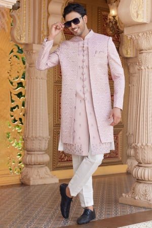 Blush Pink Computer Thread Work 3 pc Indo Western Outfit
