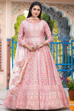 Blush Pink Dola Silk Gown with Dupatta