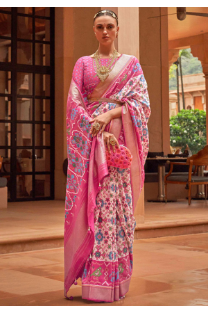 Blush Pink Embellished Patola Silk Saree