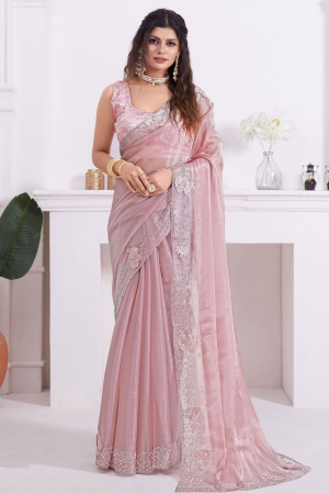 Blush Pink Embellished Silk Designer Saree