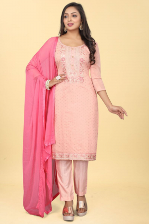 Blush Pink Embroidered Chanderi Silk Pant Kameez