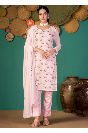 Blush Pink Embroidered Faux Georgette Pant Kameez