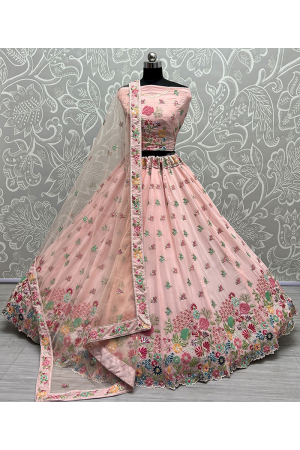 Blush Pink Embroidered Georgette Bridal Lehenga Choli