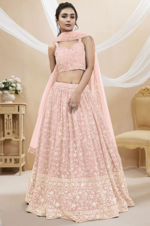 Blush Pink Embroidered Georgette Lehenga Choli for Ceremonial