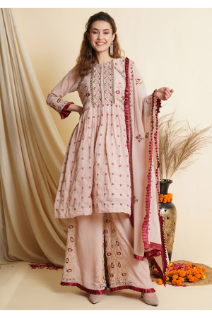 Blush Pink Embroidered Georgette Palazzo Kameez