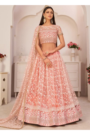 Blush Pink Embroidered Net Lehenga Choli