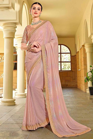 Blush Pink Embroidered Silk Designer Saree