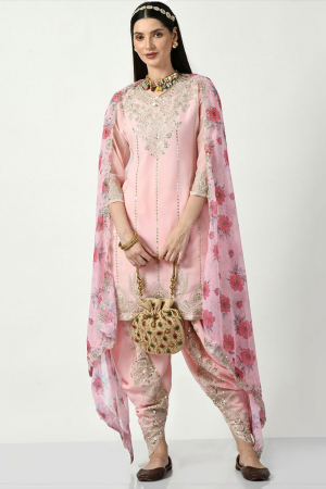 Blush Pink Faux Georgette Embroidered Patiala Kameez Suit