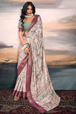 Blush Pink Floral Print Pure Cotton Silk Saree