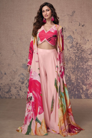 Blush Pink French Crepe Designer IndoWestern