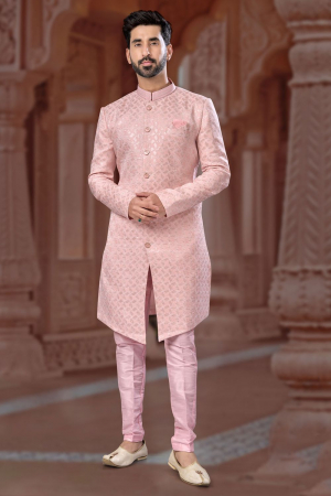 Blush Pink Heavy Wedding Wear Indo Sherwani