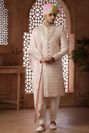 Blush Pink Heavy Wedding Wear Sherwani
