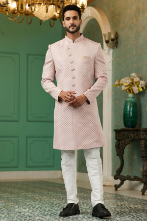 Blush Pink Jacquard Silk Indo Western Outfit