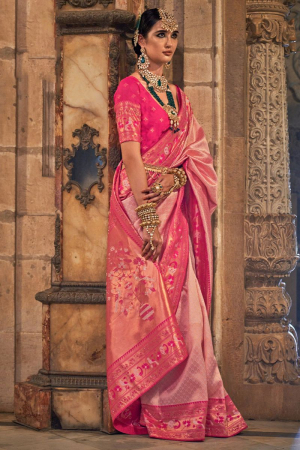 Blush Pink Jacquard Weaving Silk Saree