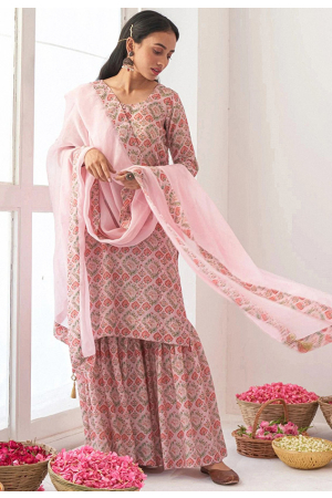 Blush Pink Muslin Readymade Sarara Kameez