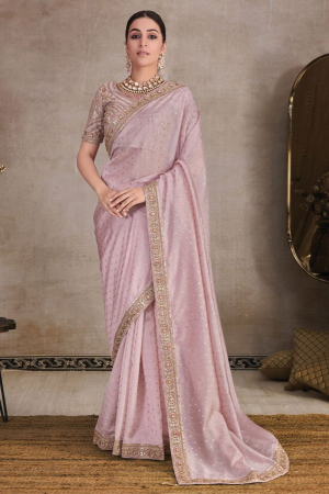 Blush Pink Organza Jacquard Saree with Embroidered Blouse