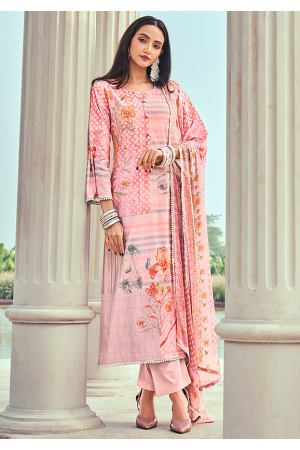 Blush Pink Printed Cotton Plus Size Suit