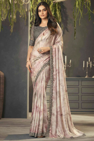 Blush Pink Satin Saree with Embroidered Blouse