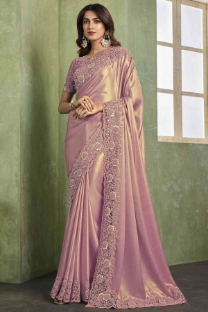 Blush Pink Satin Saree with Embroidered Blouse
