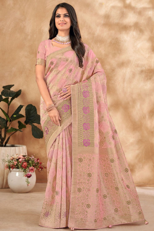 Blush Pink Silk Designer Saree