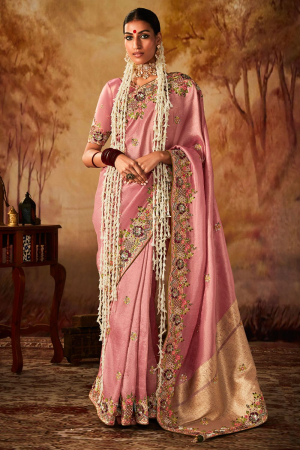 Blush Pink Silk Embroidered Saree
