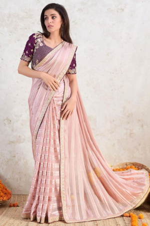 Blush Pink Silk Saree with Embroidered Blouse