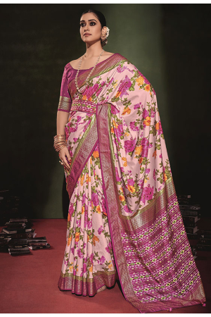 Blush Pink Tussar Silk Printed Saree